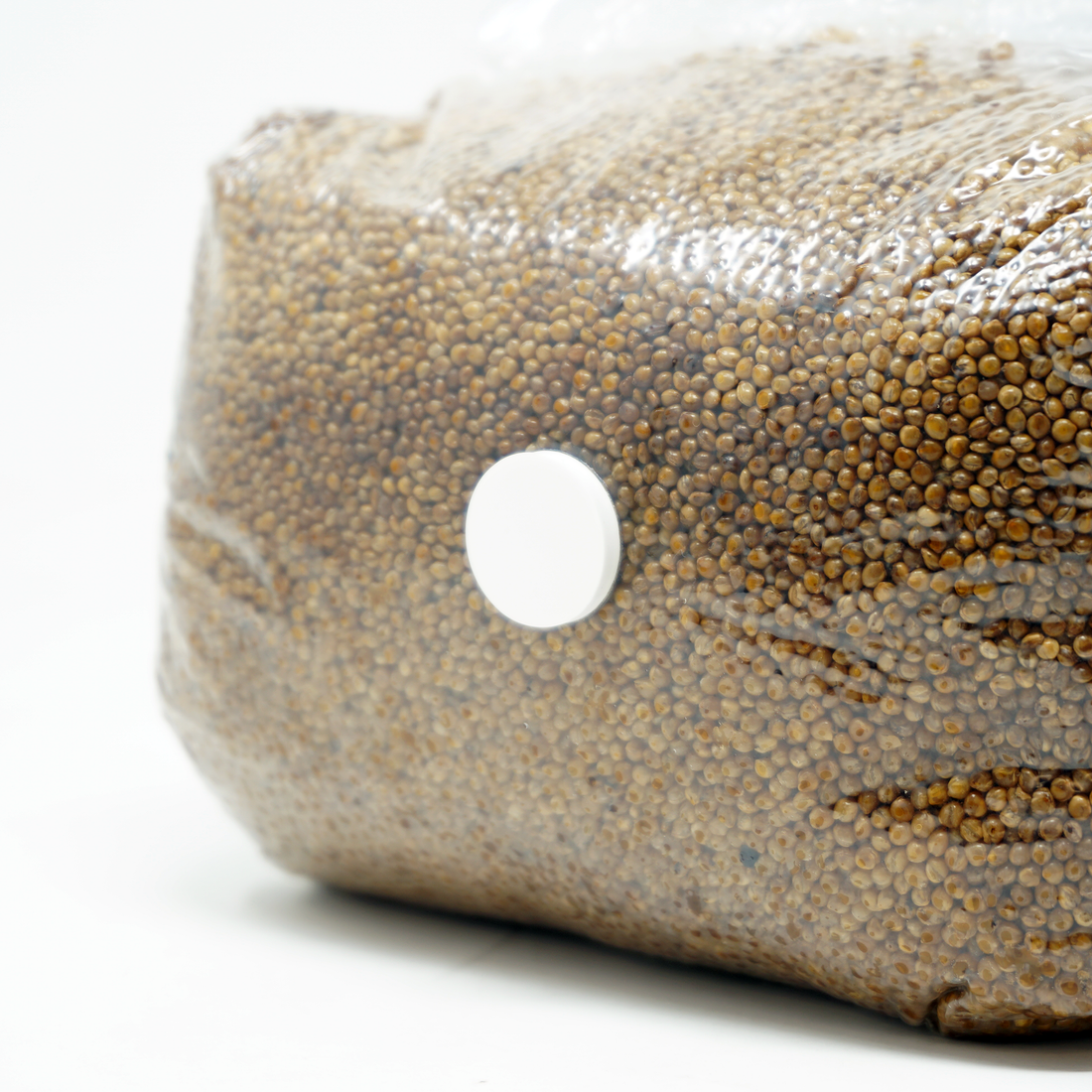 self healing injection port on a sterilized grain bag