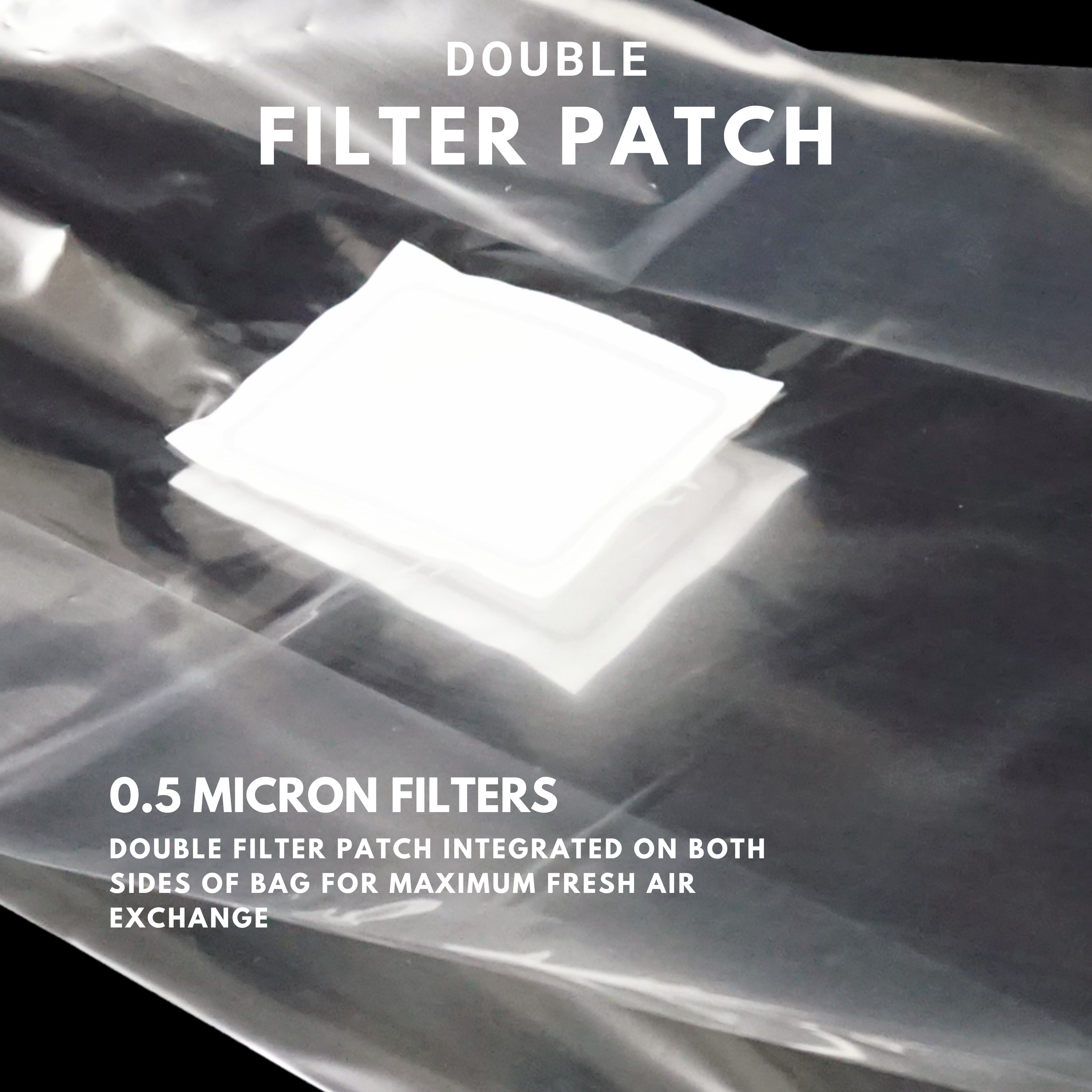 0.5 micron double filter patch up on mushroom grow bag close up